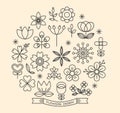 Flower icons outline style vector