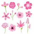 Flower icons set, vector collection of floral elements.