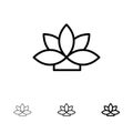 Flower, India, Lotus, Plant Bold and thin black line icon set