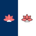 Flower, India, Lotus, Plant  Icons. Flat and Line Filled Icon Set Vector Blue Background Royalty Free Stock Photo