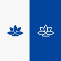 Flower, India, Lotus, Plant Line and Glyph Solid icon Blue banner Line and Glyph Solid icon Blue banner