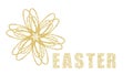 The flower and the inscription Easter gold glitter on white background. Royalty Free Stock Photo