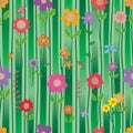 Flower insect style vertical line gradient green seamless pattern Royalty Free Stock Photo