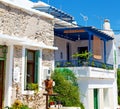 flower in the isle of greece antorini europe old house and whi Royalty Free Stock Photo