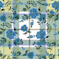 Flower with leaf pattern blue plaid background Royalty Free Stock Photo