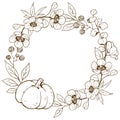 Flower, leaf and pumpkin autumn garland doodle