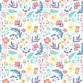 Flower and leaf seamless pattern colorful background isolated in white