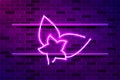 Flower with leaves glowing purple neon sign or LED strip light. Realistic vector illustration Royalty Free Stock Photo