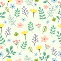 Flower and leaves motif seamless pattern. Colorful flower and leaves collection. Gentle, spring floral background.