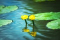 Flower and leaves of Yellow Water-lily Nuphar lutea. In the lake Royalty Free Stock Photo