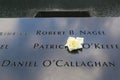 Flower left at the National 9/11 Memorial at Groun