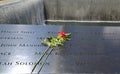 Flower left at the National 9/11 Memorial at Ground Zero in Lower Manhattan