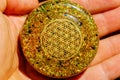 Flower of Life pattern. orgonite healing crystal. Royalty Free Stock Photo