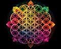 the flower of life is shown in a colorful design on a black background Royalty Free Stock Photo