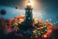 Flower lighthouse moody bright. Generate AI Royalty Free Stock Photo
