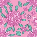 Flower line drawing cute pastel seamless pattern Royalty Free Stock Photo