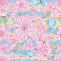 Flower line fish leaf style seamless pattern