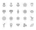 Flowers Line Icon Set.