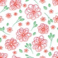 Flower line pastel gradient stroke white seamless pattern Royalty Free Stock Photo