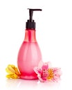 Flower and liquid soap isolated Royalty Free Stock Photo