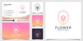 Flower logo with beauty gradient line art style and business card design Premium Vector Royalty Free Stock Photo