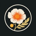 Art Nouveau-inspired White And Orange Flower Logo On Black Background