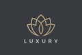 Flower Logo Lotus abstract Luxury design for Cosmetics Fashion Jewelry SPA Beauty salon company business brand. Gold Plant