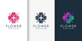 Flower logo with modern gradient style and business card design template Premium Vector Royalty Free Stock Photo