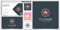 Flower logo with unique color shape and business card design template Premium Vector Royalty Free Stock Photo