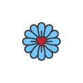 Flower with love heart filled outline icon