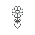 Flower with love heart icon, color, line, outline vector sign, linear style pictogram isolated on white. Symbol, logo illustration Royalty Free Stock Photo