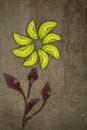 Creative flower made of Kiwis with beetroot leaves cut from below lit on a stone background Food concept