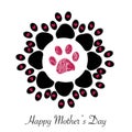 Flower made of Paw print with hearts and ``Happy Mother`s Day`` text greeting card