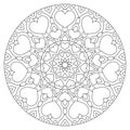 Flower mandala with hearts. Coloring page for