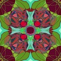 FLOWER MANDALA. TIFFANY STYLE.ABSTRACT BROWN AND GREEN BACKGROUND