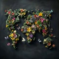 Flower Map, a World Map Made of Flowers on Dark Background Royalty Free Stock Photo