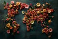 Flower Map, a World Map Made of Flowers on Dark Background Royalty Free Stock Photo