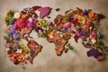 Flower Map, a World Map Made of Flowers, Abstract Generative AI Illustration Royalty Free Stock Photo