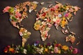 Flower Map, a World Map Made of Flowers, Abstract Generative AI Illustration Royalty Free Stock Photo