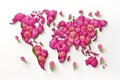 Flower Map, a World Map Made of Flowers, Abstract Generative AI Illustration Royalty Free Stock Photo