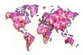 Flower Map, a World Map Made of Flowers, Abstract Generative AI Illustration Royalty Free Stock Photo