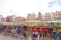 Flower market in Amsterdam (Bloemenmarkt) and bicycles, super-wi