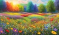 flower meadow in summer. Multicolored butterflies. crisp focus, digital drawing, Generative AI, Generative, AI
