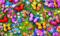 flower meadow in summer. Multicolored butterflies. crisp focus, digital drawing, Generative AI, Generative, AI