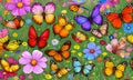 flower meadow in summer. Multicolored butterflies. crisp focus, digital drawing, Generative AI, Generative, AI