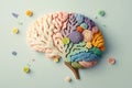 Flower model of human brain anatomy on pastel background. Generative AI Royalty Free Stock Photo