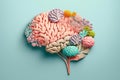 Flower model of human brain anatomy on pastel background. Generative AI Royalty Free Stock Photo