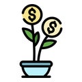 Flower money grow icon color outline vector