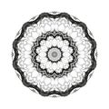 Flower monochrome botanical vector mandala with the blossoming lotus is isolated on a white background. Page for coloring