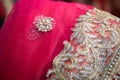 Flower motif on Pink colored lehenga with embroidery work Royalty Free Stock Photo
